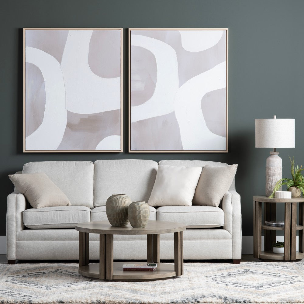 Delo Framed Canvas 2pc Wall Art | White Abstract on Taupe Tan| 39x49