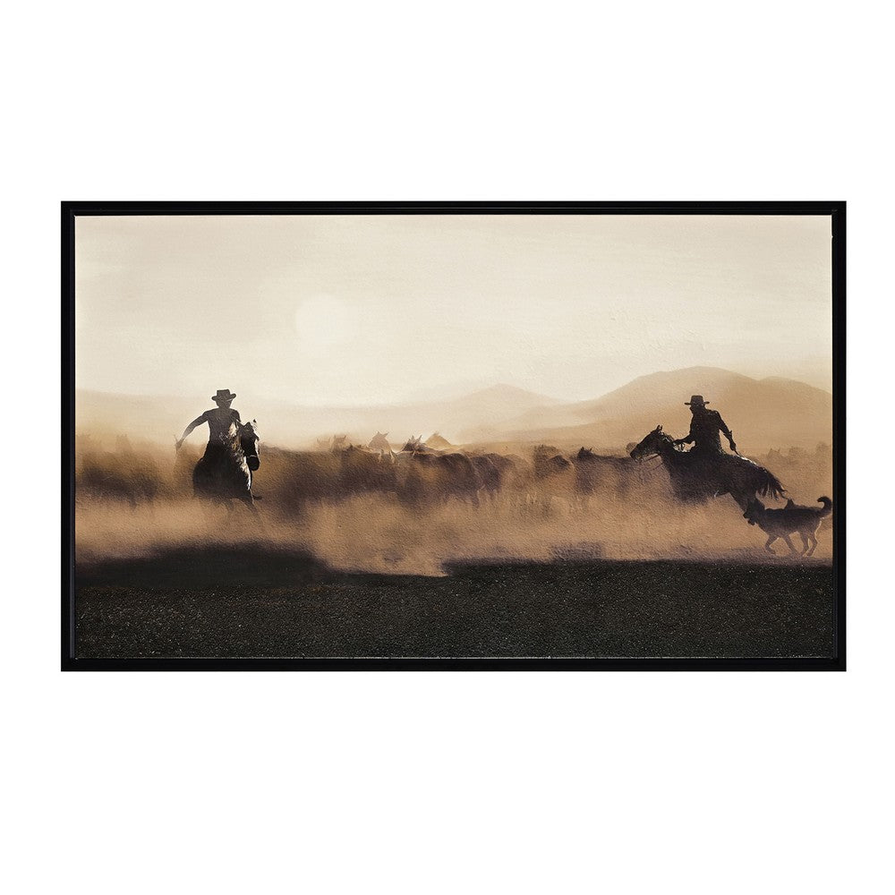 Crestview Western Wall Art | 30x49 Framed Canvas | Black & Brown Scene