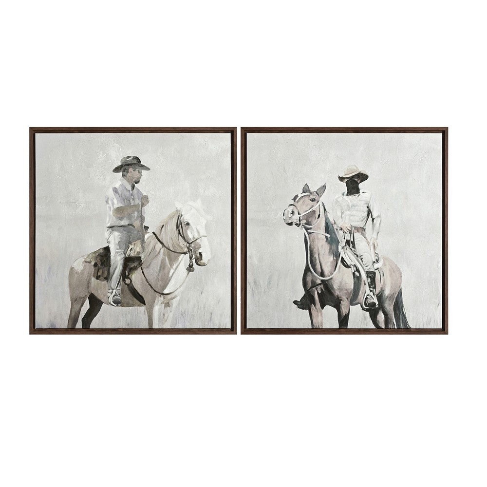 Crestview Cowboy Painting Set of 2 | 30" Square Framed Gray & Brown