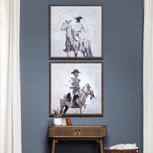 Crestview Cowboy Painting Set of 2 | 30" Square Framed Gray & Brown