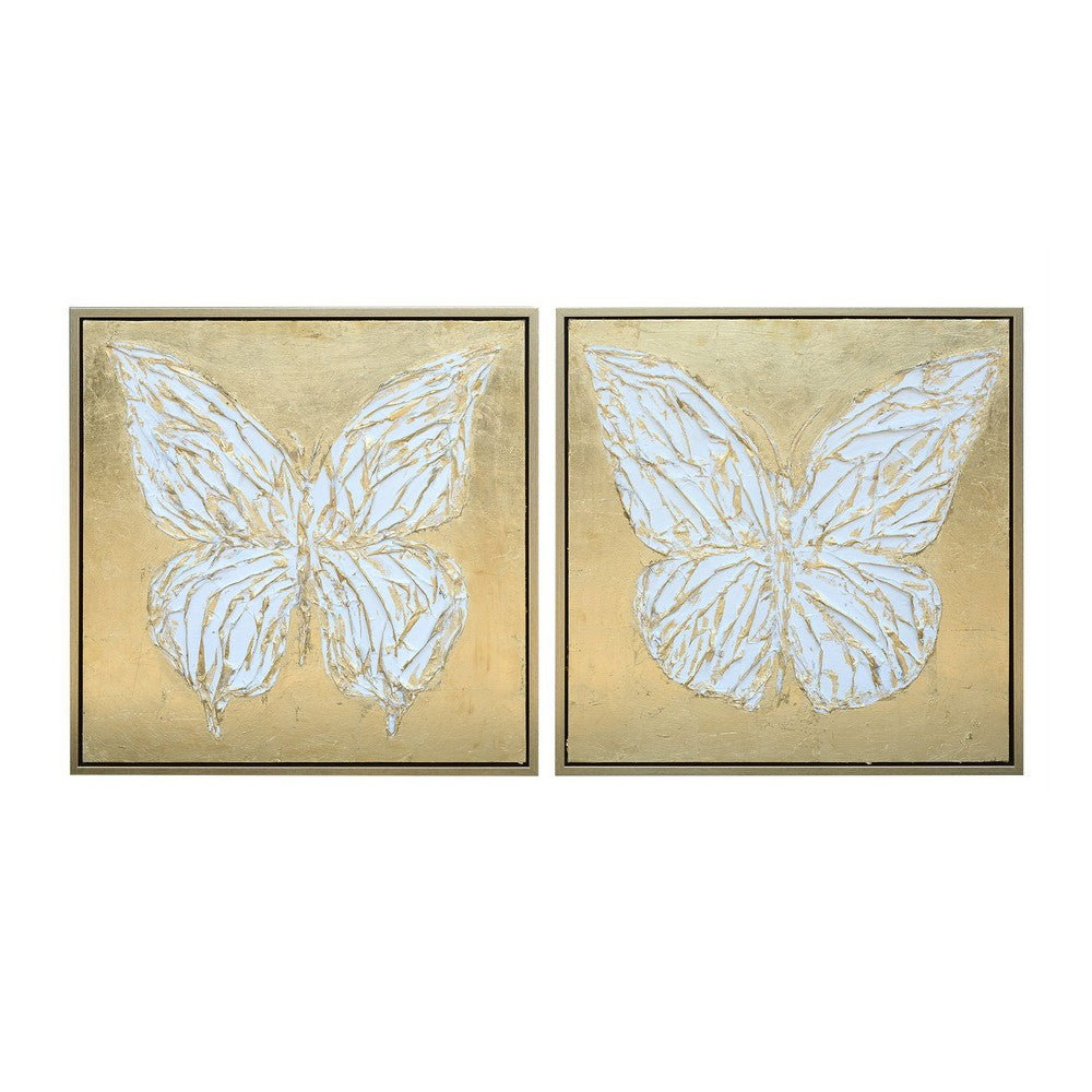 Crestview Butterfly Painting Set of 2 | Framed 32" Square Gold Foil