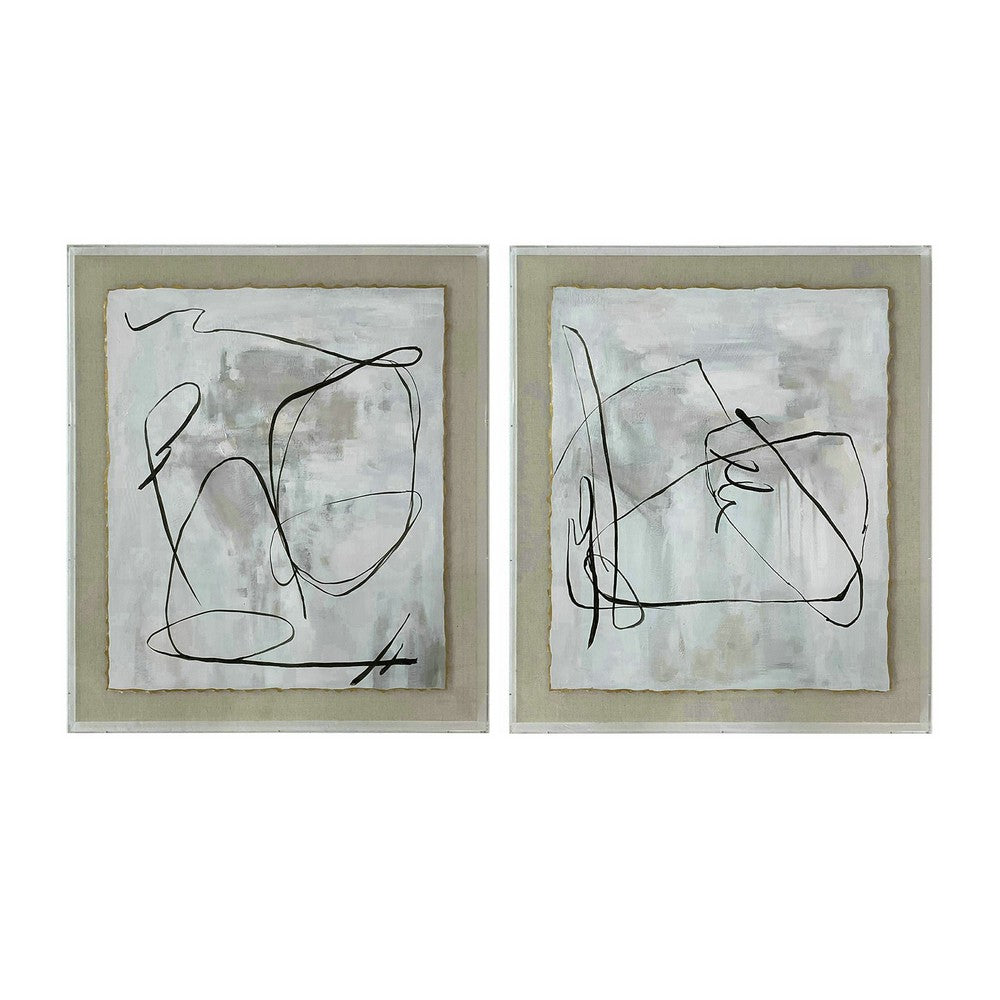 Crestview Rofy Abstract Painting Set of 2 | Framed 24x28 | Gold Foil Accents