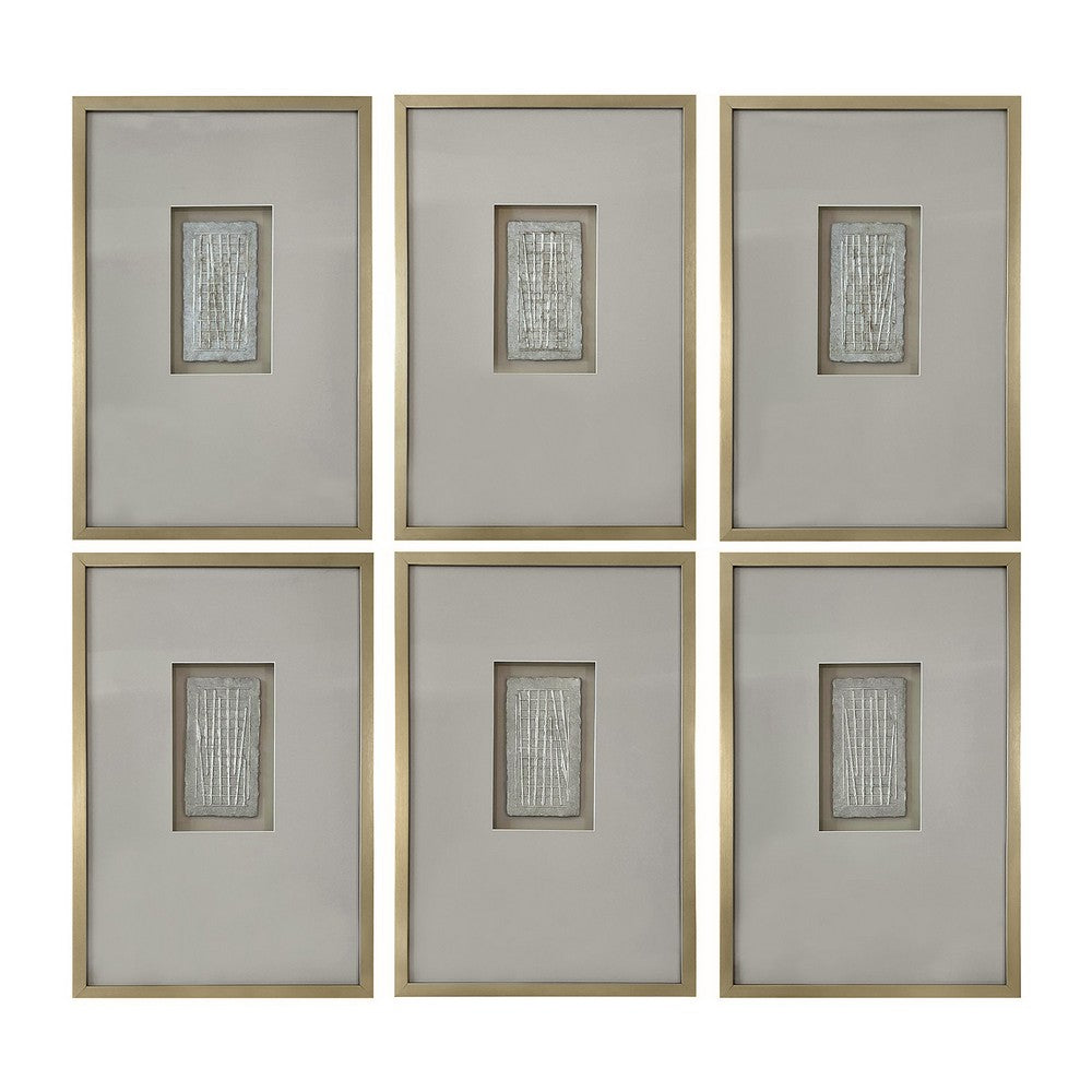 Crestview Fory Framed Wall Decor Set of 6 | 16x24 Light Gray Metal Pendant
