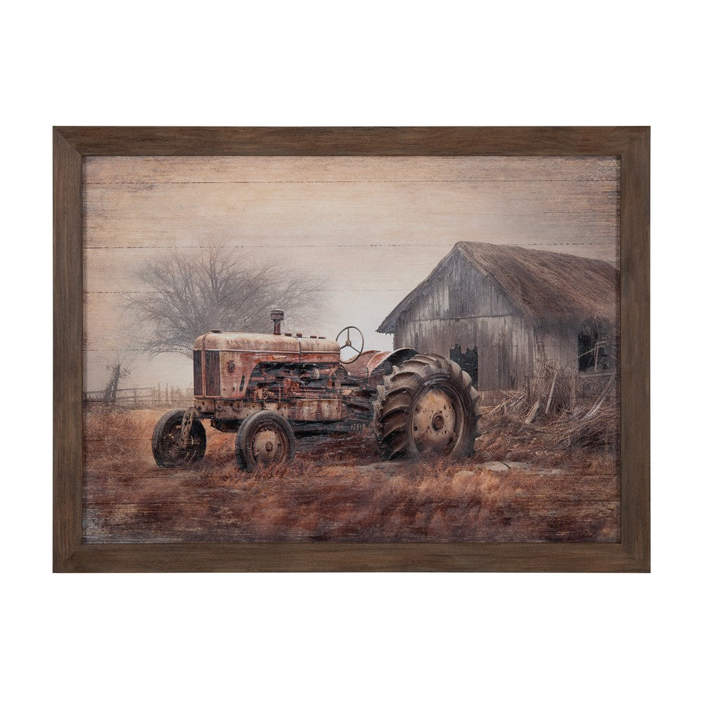 Crestview Vintage Tractor Wall Art | Framed 36x48 Rust Brown Orange Wood
