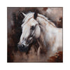 Crestview White Horse Painting | 50" Square Brown Framed Canvas