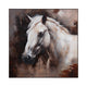 Crestview White Horse Painting | 50" Square Brown Framed Canvas
