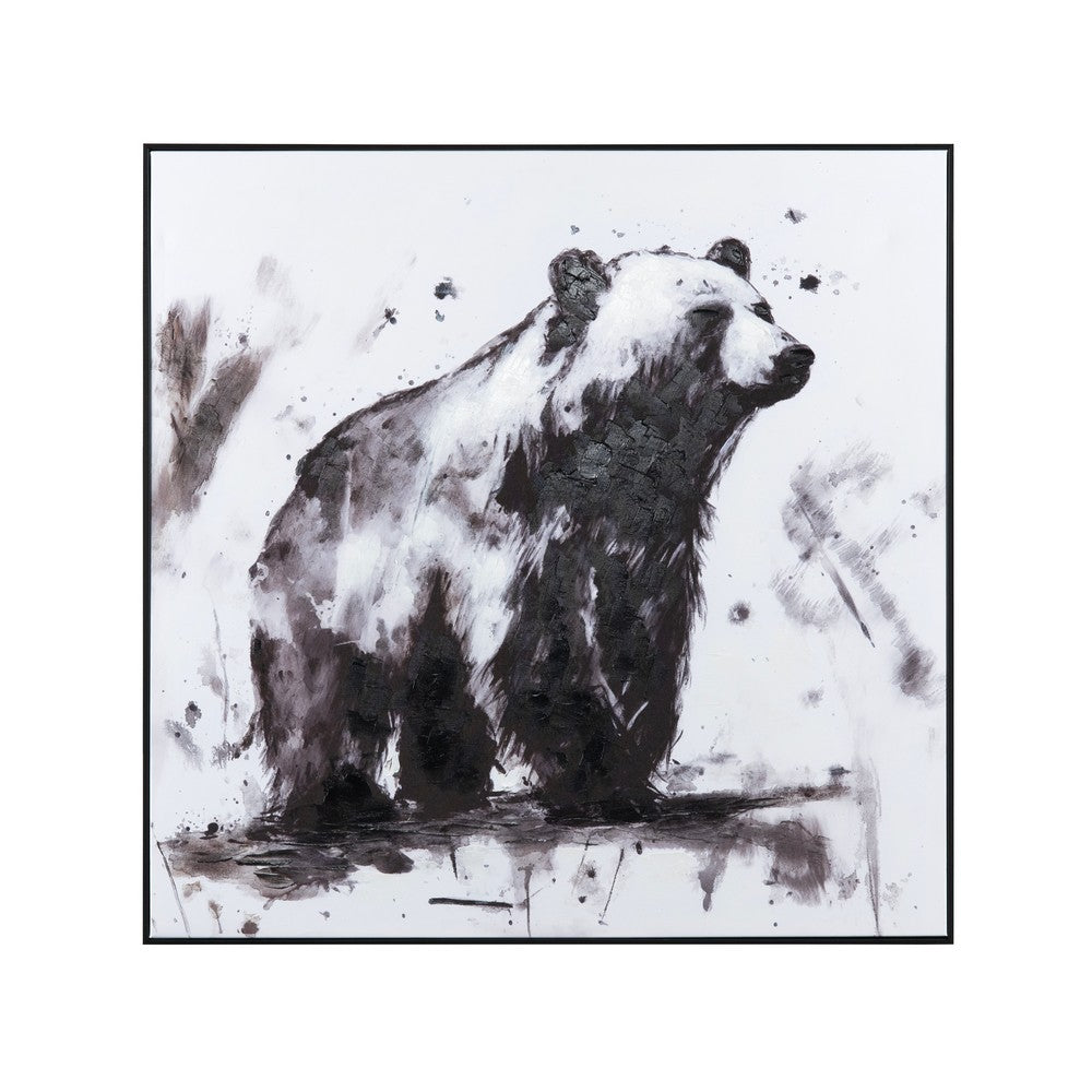 Crestview Kodiak Bear Wall Art | 40" Square Framed Canvas | Black White