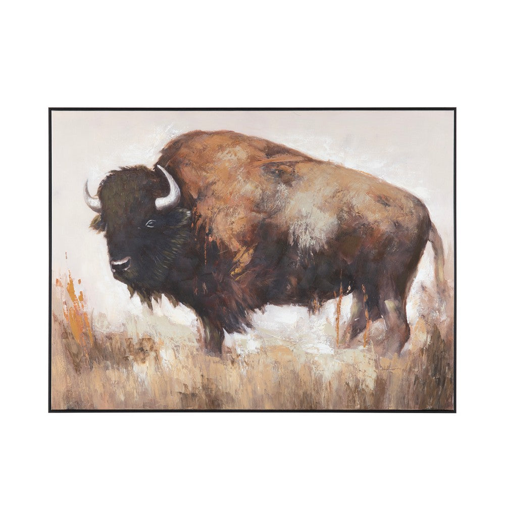 Crestview Rustic Bison Wall Art | 36x48 Framed Canvas | Brown Black