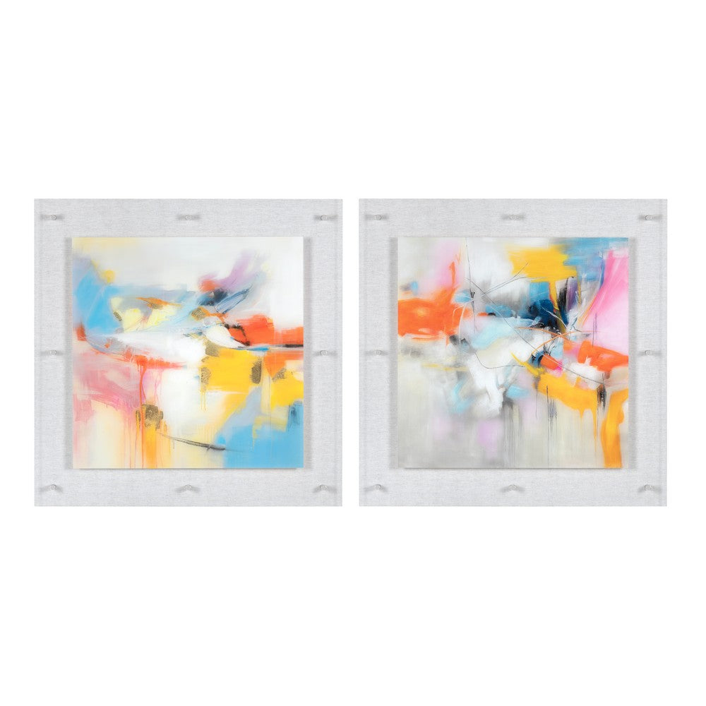 Crestview Weli Abstract Wall Art Set of 2 | 36" Square Frame Pink Yellow
