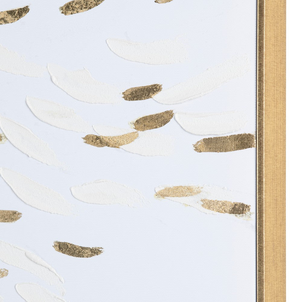 3pc Framed Wall Art Decor | Abstract Gold Foil Swirls White Canvas | 24x60