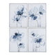 4pc Wall Art | Abstract Floral Canvas Design | Blue & White | 24x32 Frame