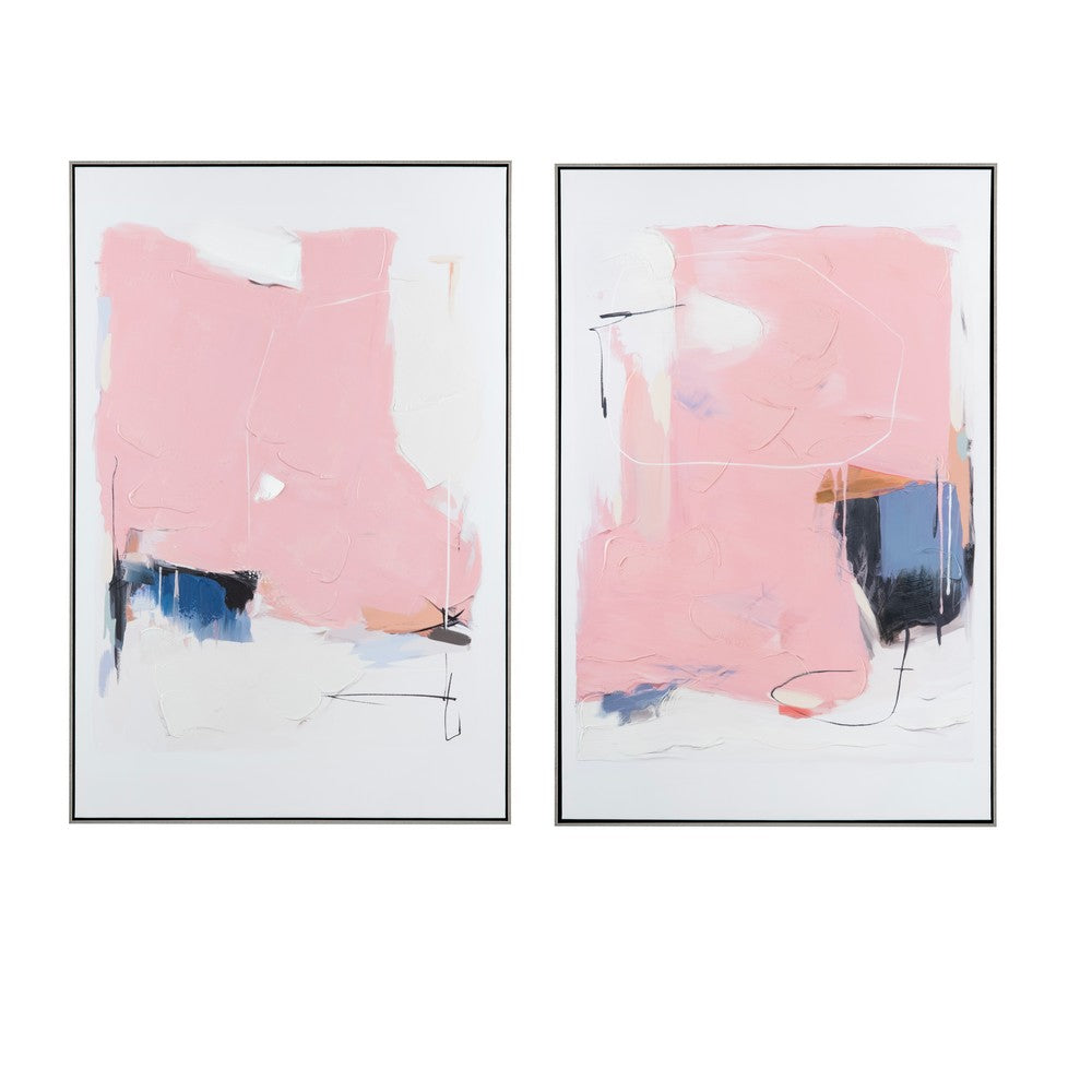 2pc Framed Wall Art | Abstract Design | Hand-Finished Pink & Blue 39x59