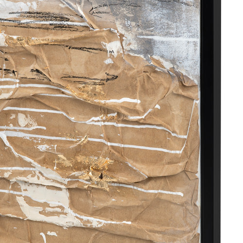 Framed Wall Art | Abstract 3D Effect Painting | Neutral Gray Gold 62x82