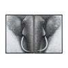 2pc Framed Wall Art | Split Close-Up Elephant Face Trunk | Gray Black 38x52