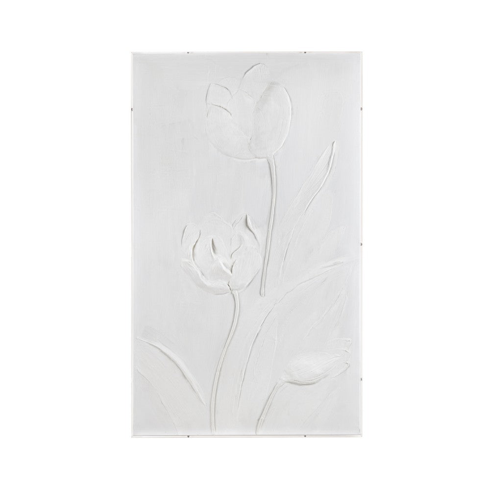 Niel 3D Floral Wall Art on White Canvas | Clear Acrylic Frame 24x40