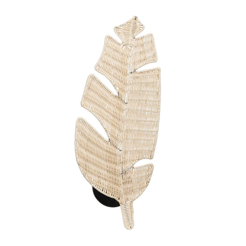 Coastal Wall Sconce with Woven Leaf in Natural Tan Brown Rattan Finish