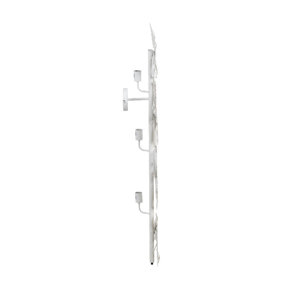 Metal Wall Sconce w Layered Monstera Leaves in Distressed White