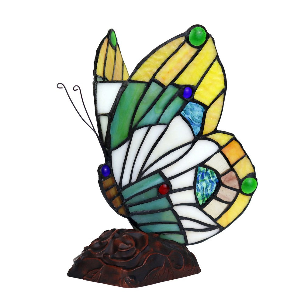 10 Inches Butterfly Accent Table Lamp with Molded Details, Multicolor