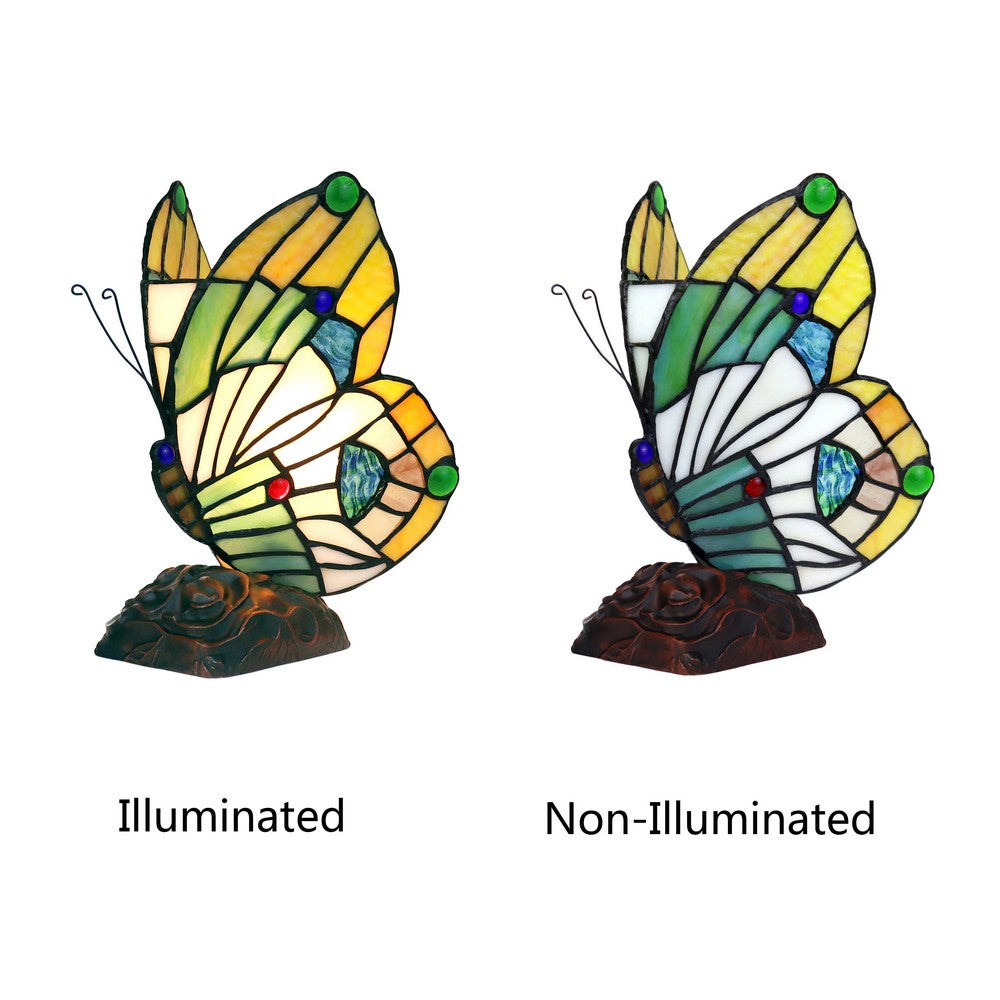 10 Inches Butterfly Accent Table Lamp with Molded Details, Multicolor