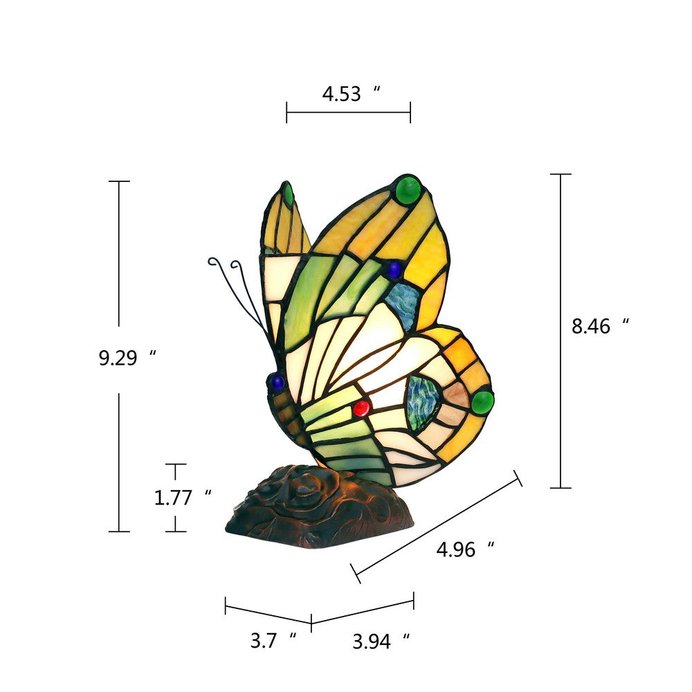 10 Inches Butterfly Accent Table Lamp with Molded Details, Multicolor