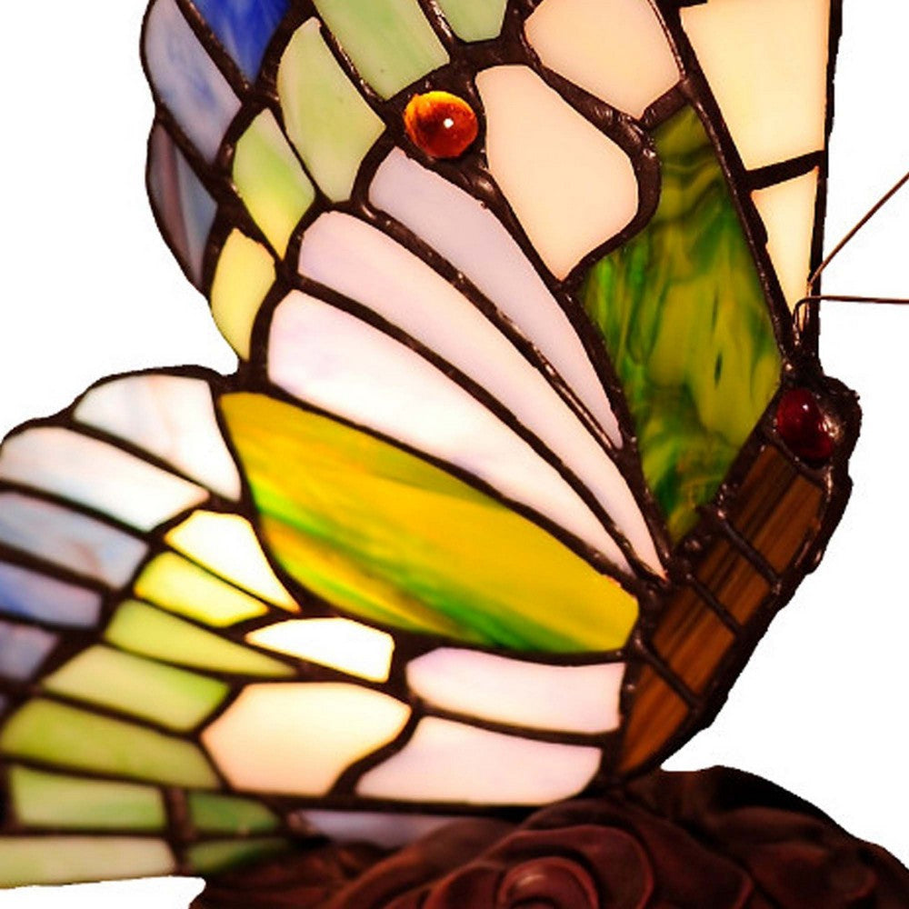 10 Inch Tiffany Style Metal Table Lamp with Butterfly Design Multicolor CHL-CH10221GA05-NL1