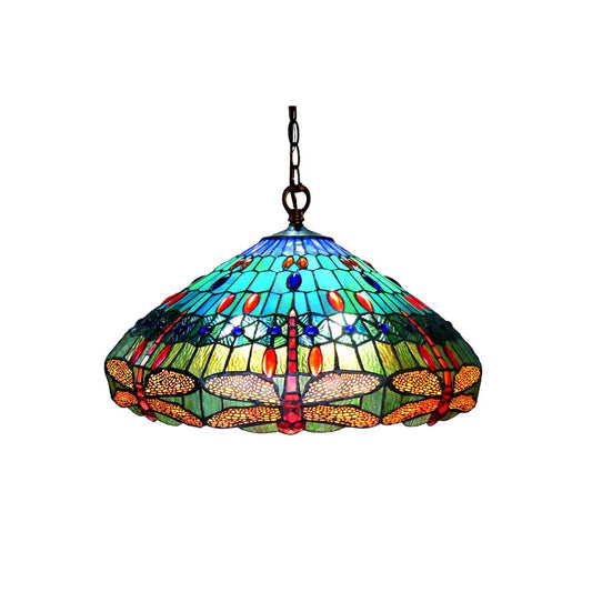 SCARLET Tiffany-style 3 Light Dragonfly Hanging Pendant Lamp 24" Shade