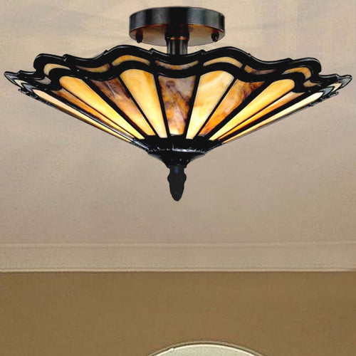 Tiffany Style Mission Semi Flush Mount Ceiling Fixture, Bronze
