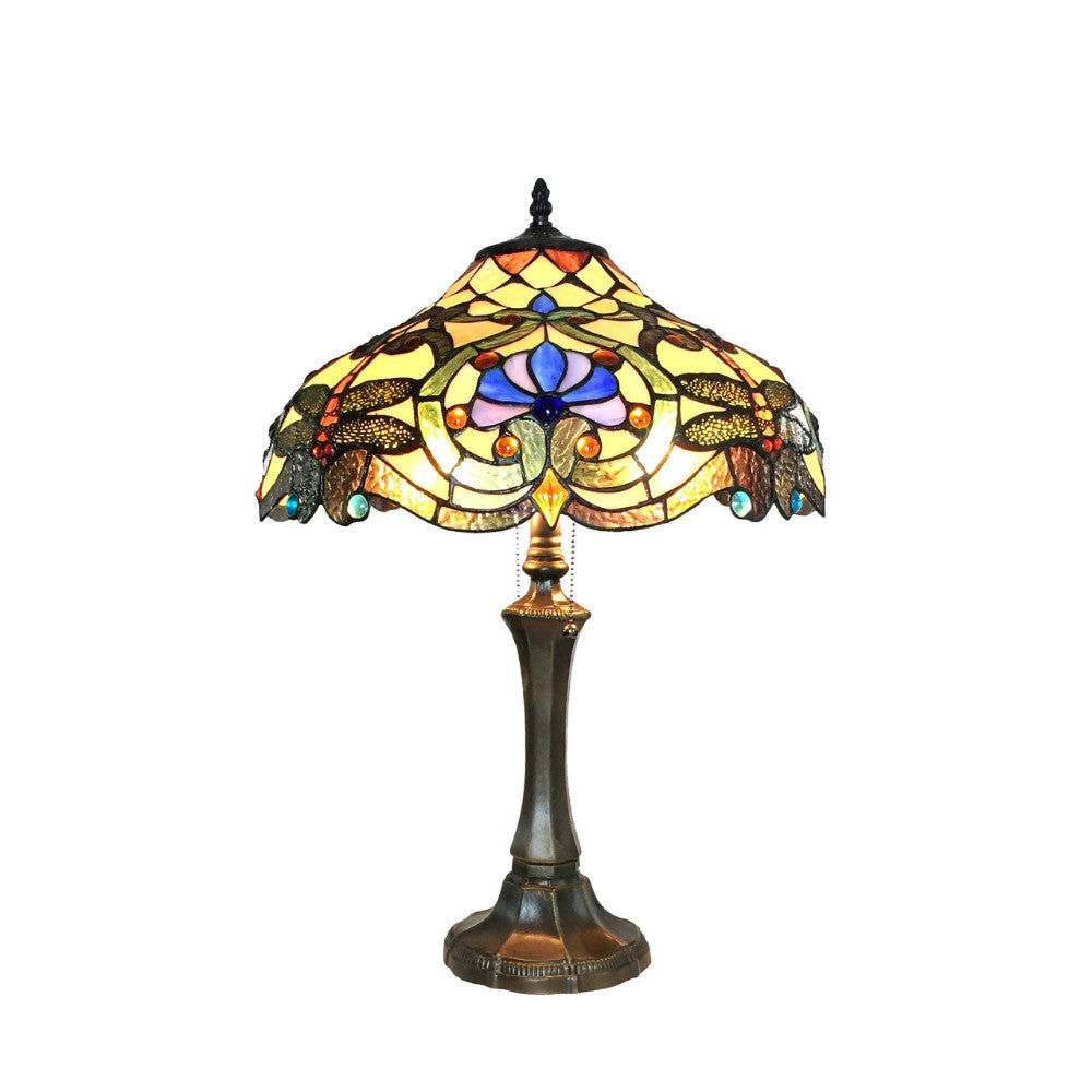 AMBERWING Tiffany-style 2 Light Dragonfly Table Lamp 17" Shade