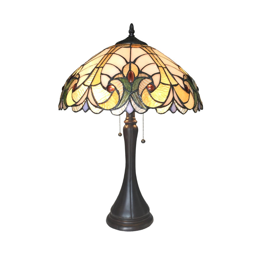 Handcrafted Tiffany Style Table Lamp with Pull Chain, Multicolor