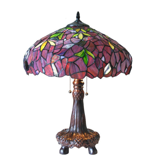200 Watt Dual Bulb Tiffany Style Table Lamp with Glass Shade, Multicolor