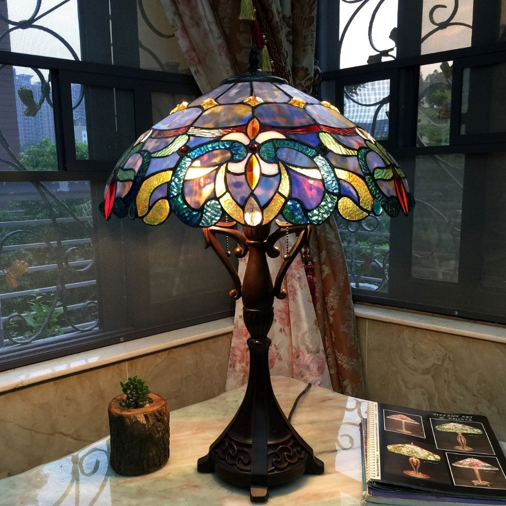 18 Inch Victorian Design Tiffany Style Glass Table Lamp, Multicolor