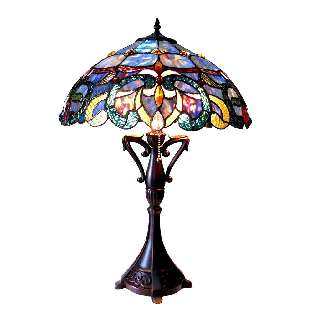 18 Inch Victorian Design Tiffany Style Glass Table Lamp, Multicolor