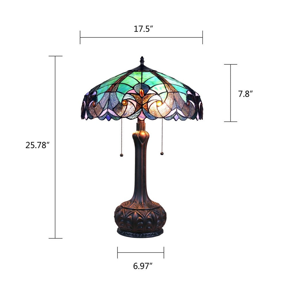 CHLOE Lighting LIAISON Tiffany-Style Antique Dark Bronze 2-Light Victorian Table Lamp 18" Shade