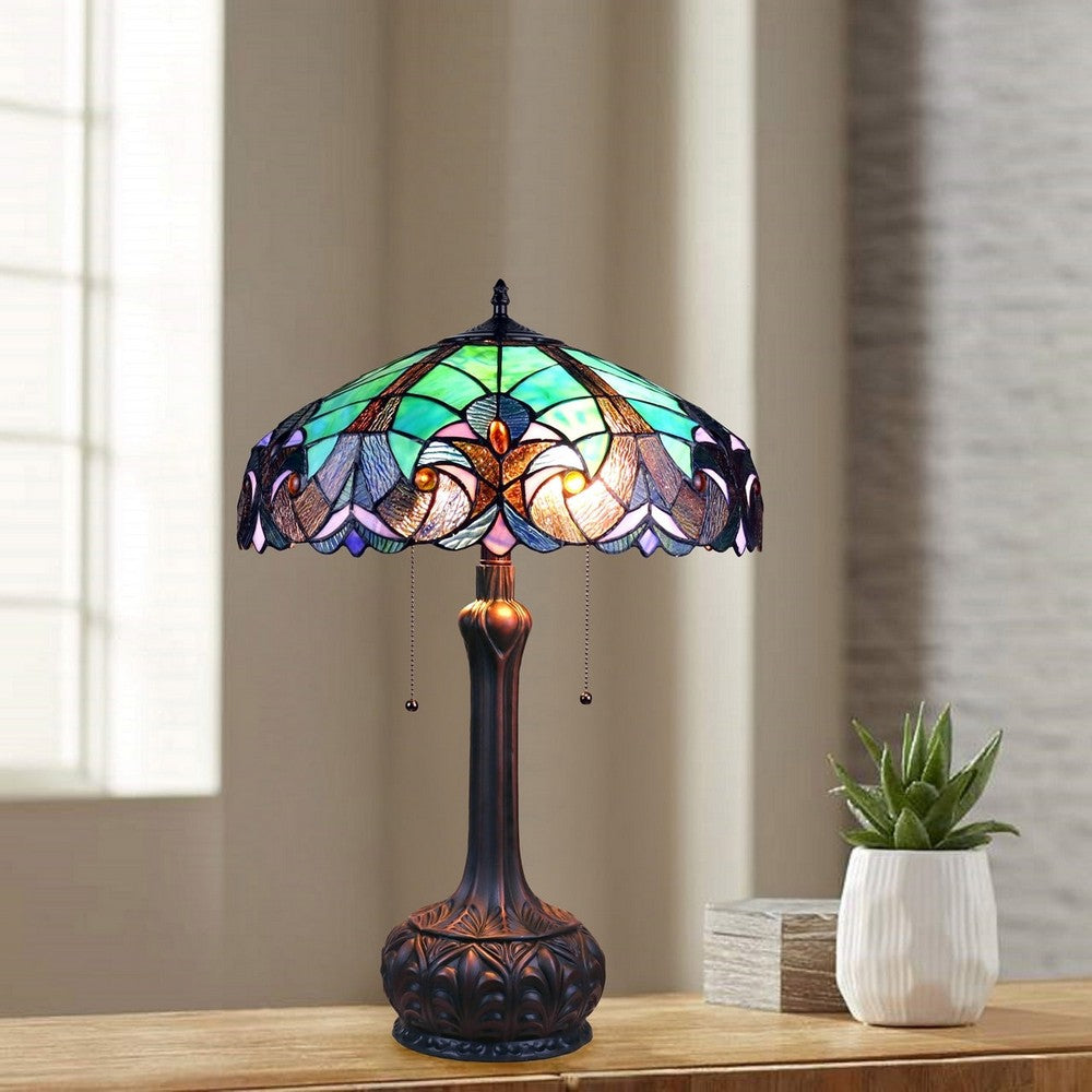 CHLOE Lighting LIAISON Tiffany-Style Antique Dark Bronze 2-Light Victorian Table Lamp 18" Shade