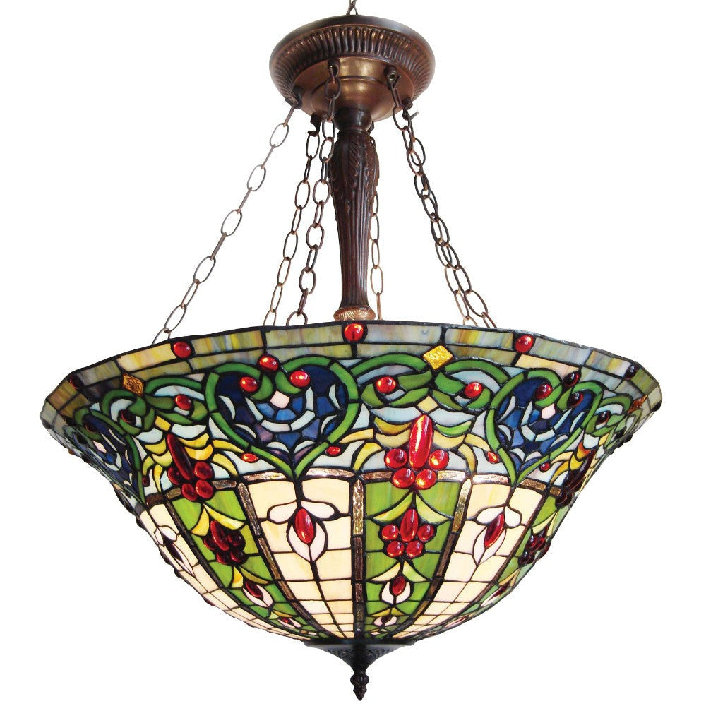 Tiffany-style 3 Light Victorian Inverted Hanging Pendant Fixture 22" Shade