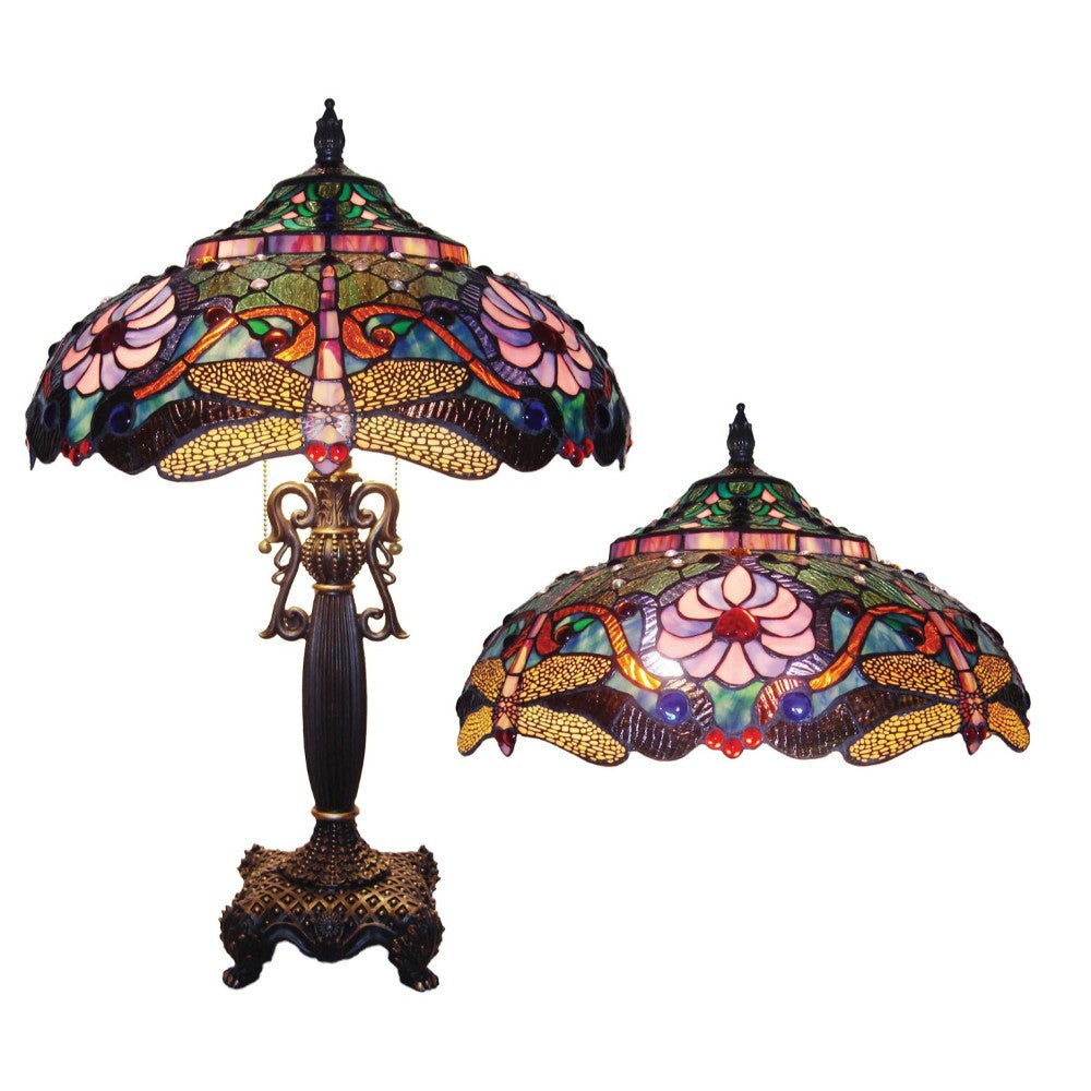 CHLOE Lighting ZYGO Tiffany-style 2 Light Dragonfly Table Lamp 19’’ Shade CHL-CH1B145PD19-TL2
