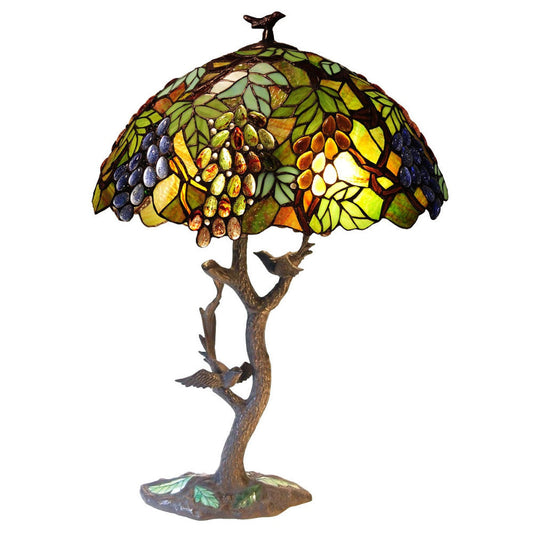 2 Light Tiffany-style featuring Leafs & Grapes Table Lamp Oval Shape 20" Shade