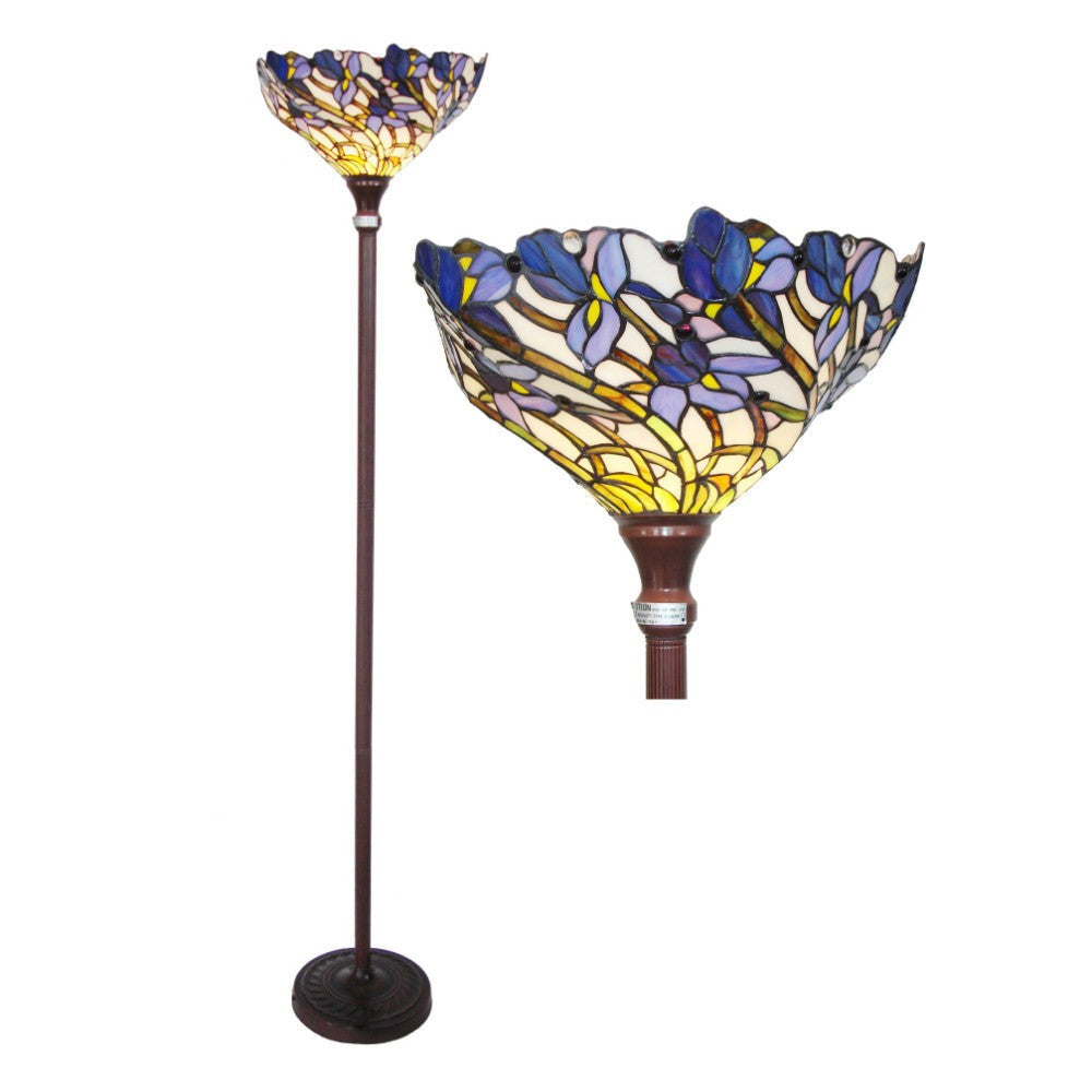 CHLOE Lighting 1 Light Tiffany-style Iris Torchiere Floor Lamp 17" Shade