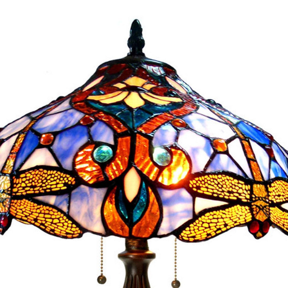 Dragonfly Accent Tiffany Style Glass Table Lamp Multicolor CHL-CH1B717BD17-TL2