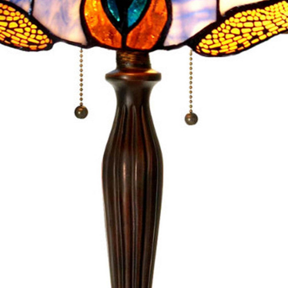 Dragonfly Accent Tiffany Style Glass Table Lamp Multicolor CHL-CH1B717BD17-TL2