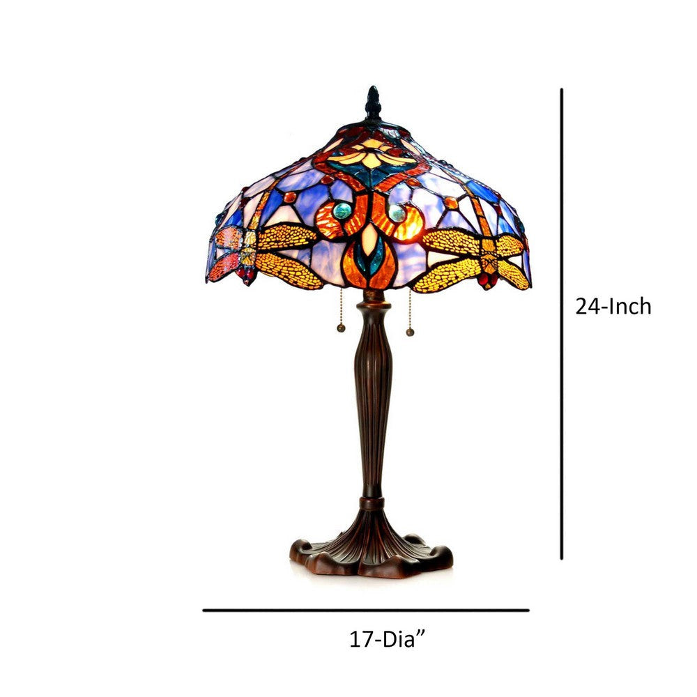 Dragonfly Accent Tiffany Style Glass Table Lamp Multicolor CHL-CH1B717BD17-TL2