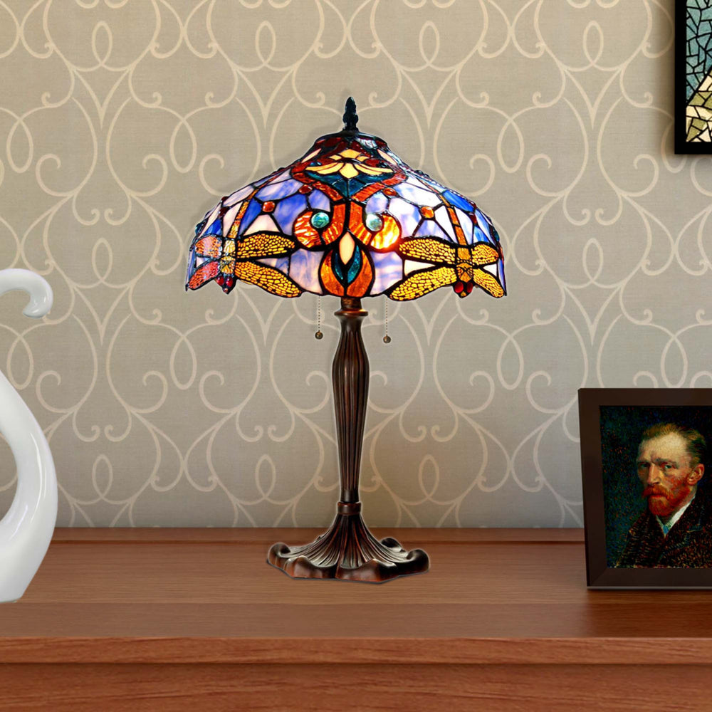 Dragonfly Accent Tiffany Style Glass Table Lamp, Multicolor