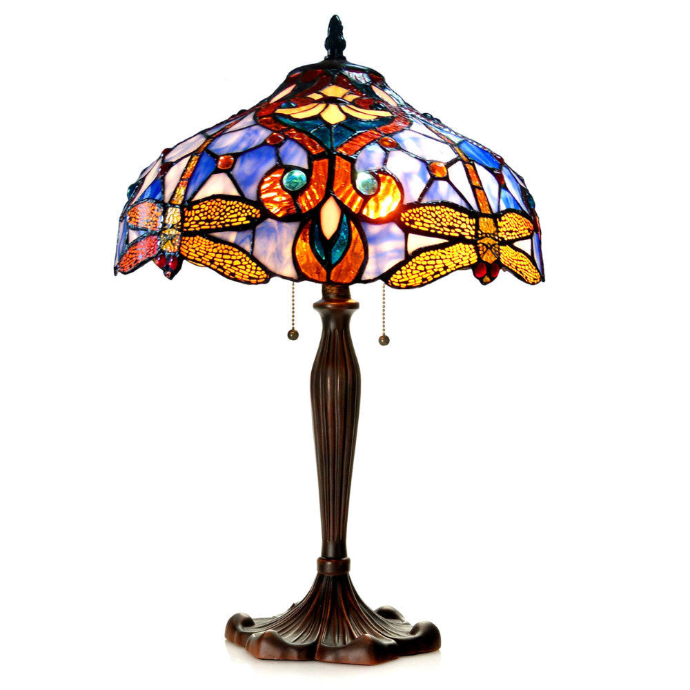 Dragonfly Accent Tiffany Style Glass Table Lamp, Multicolor