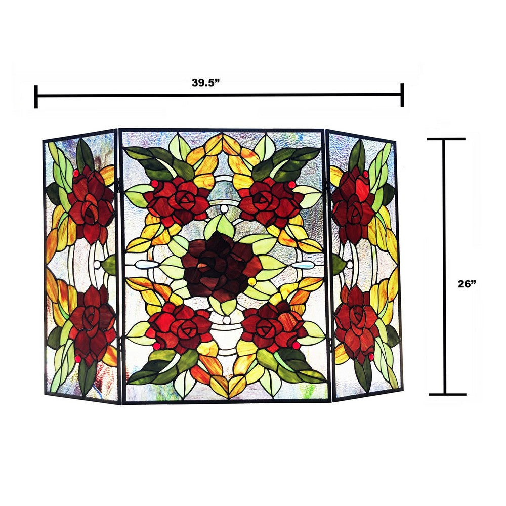 Chloe Lighting Canna Tiffany-Style 3Pcs Folding Floral Stained Glass Fireplace Screen 40’’ Width CHL-CH1F033RF40-GFS