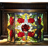 Chloe Lighting Canna Tiffany-Style 3Pcs Folding Floral Stained Glass Fireplace Screen 40’’ Width CHL-CH1F033RF40-GFS