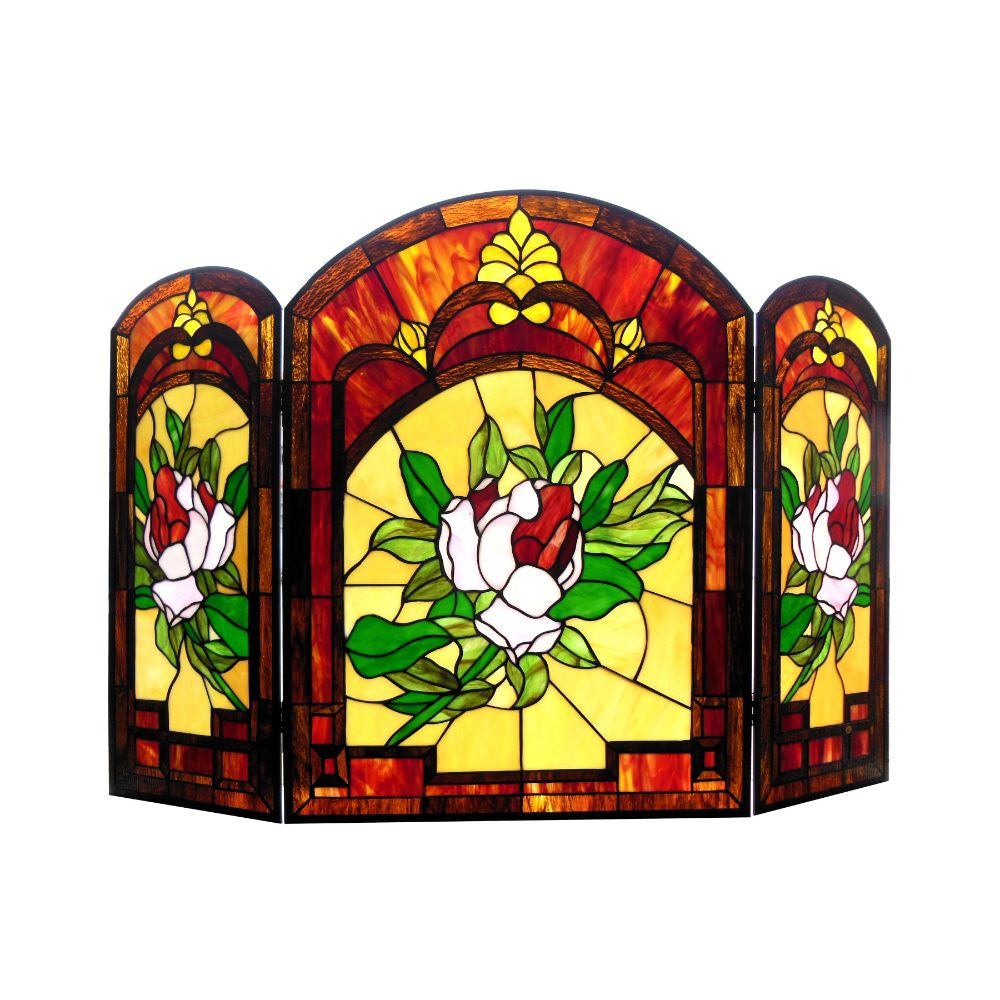 3 Panel Floral Design Folding Fireplace Screen, Multicolor