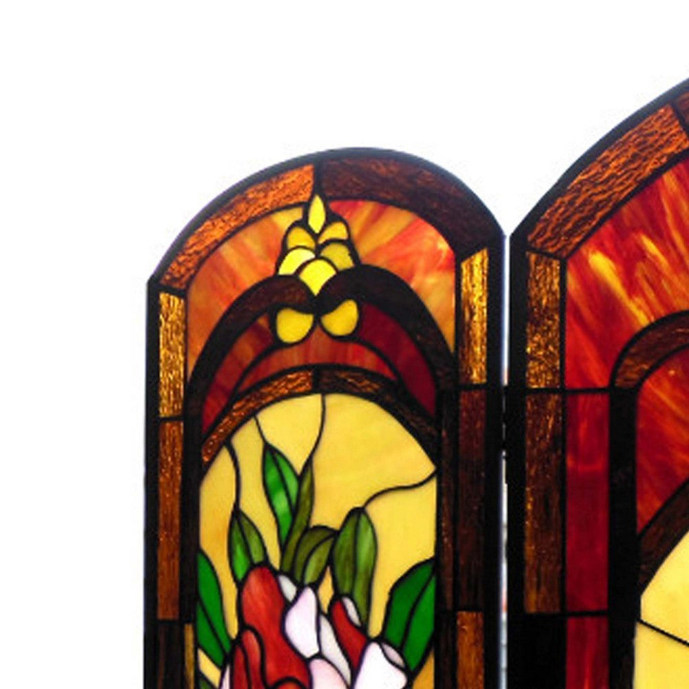 3 Panel Floral Design Folding Fireplace Screen Multicolor CHL-CH1F629RF42-GFS