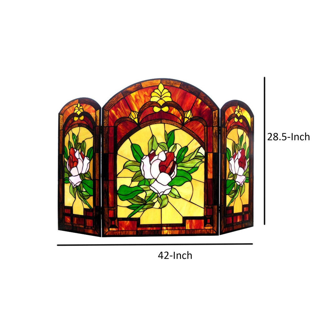 3 Panel Floral Design Folding Fireplace Screen Multicolor CHL-CH1F629RF42-GFS