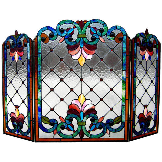 CHLOE Lighting Tiffany-glass 3pcs Folding Victorian Fireplace Screen 44" Wide