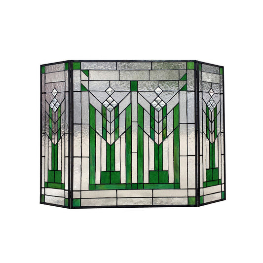 Chloe Lighting Benjamin Mission 3Pcs Folding Tiffany-Glass Fireplace Screen 38" Wide